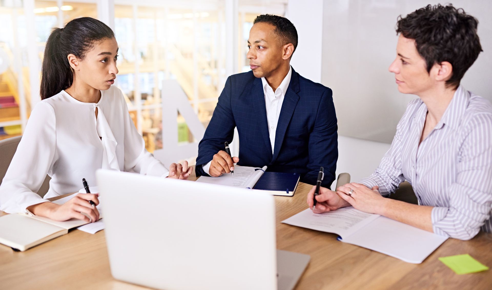 Three dynamic entrepreneurs meeting to potentially collaborate and work together on perspective projects with the possibility of becoming partners in the future.